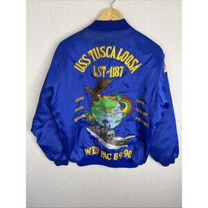 Vintage USS Tuscaloosa LST-1187 West Pac 89-90 Satin Bomber Jacket USA Small